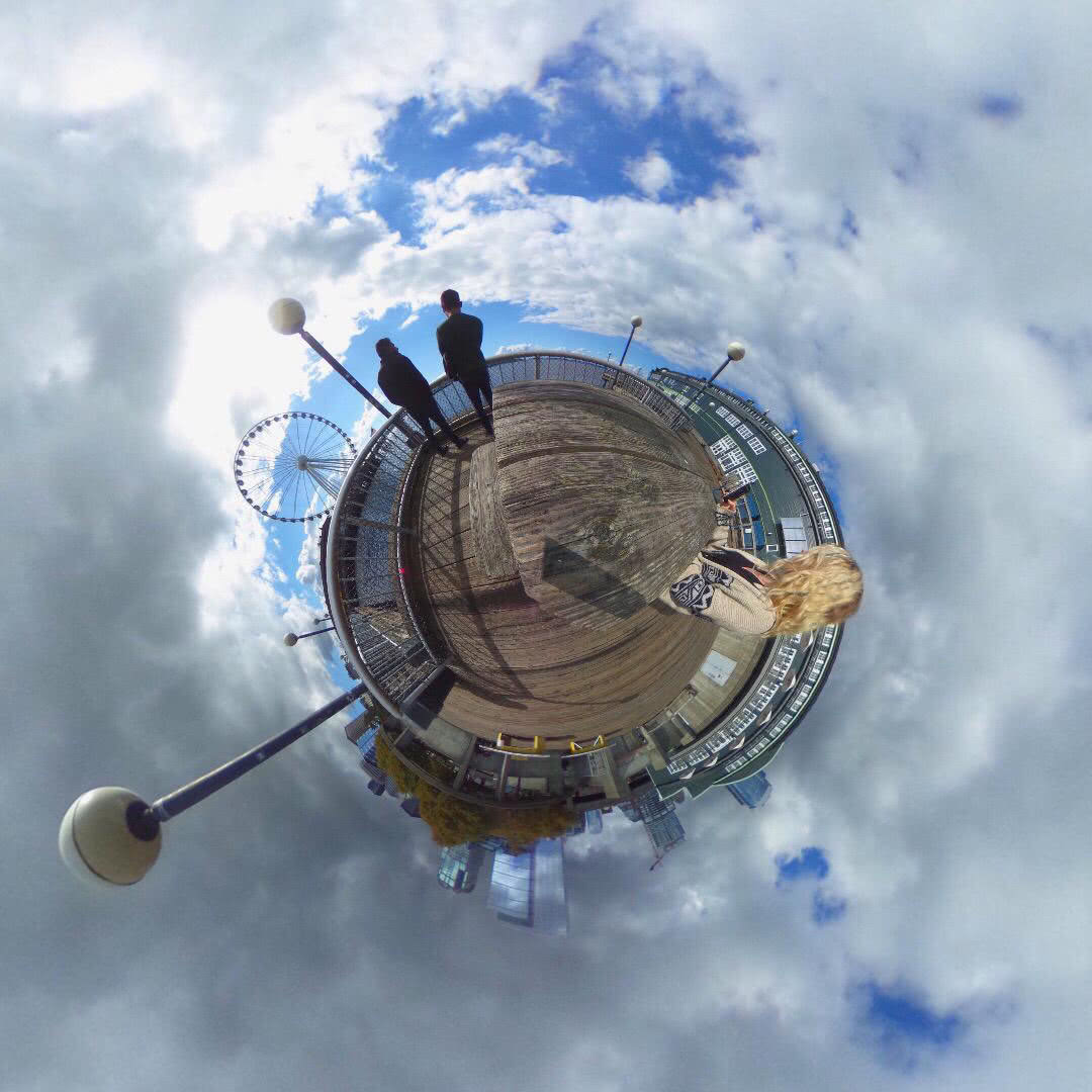 Seattle waterfront as a little planet.